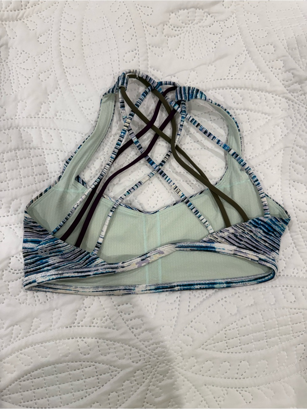 lululemon athletica Mint and Blue Pattern Strappy Sports Bra